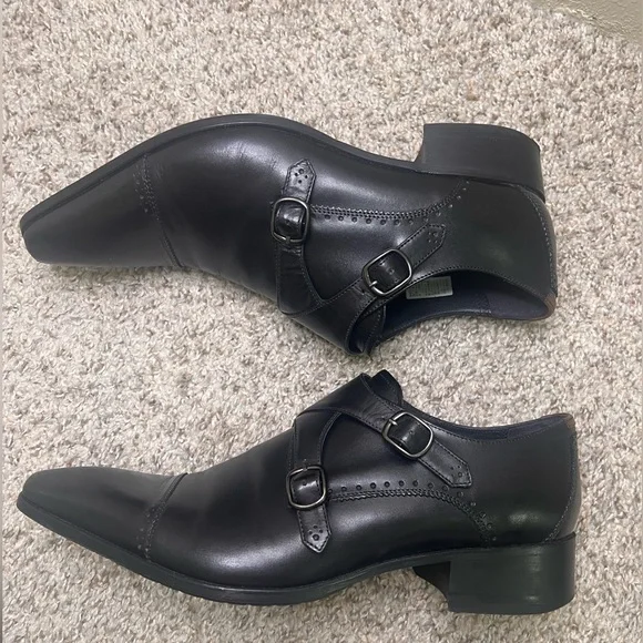 Katharine Hamnett London Black Leather Double Monk Strap Dress Shoes Mens